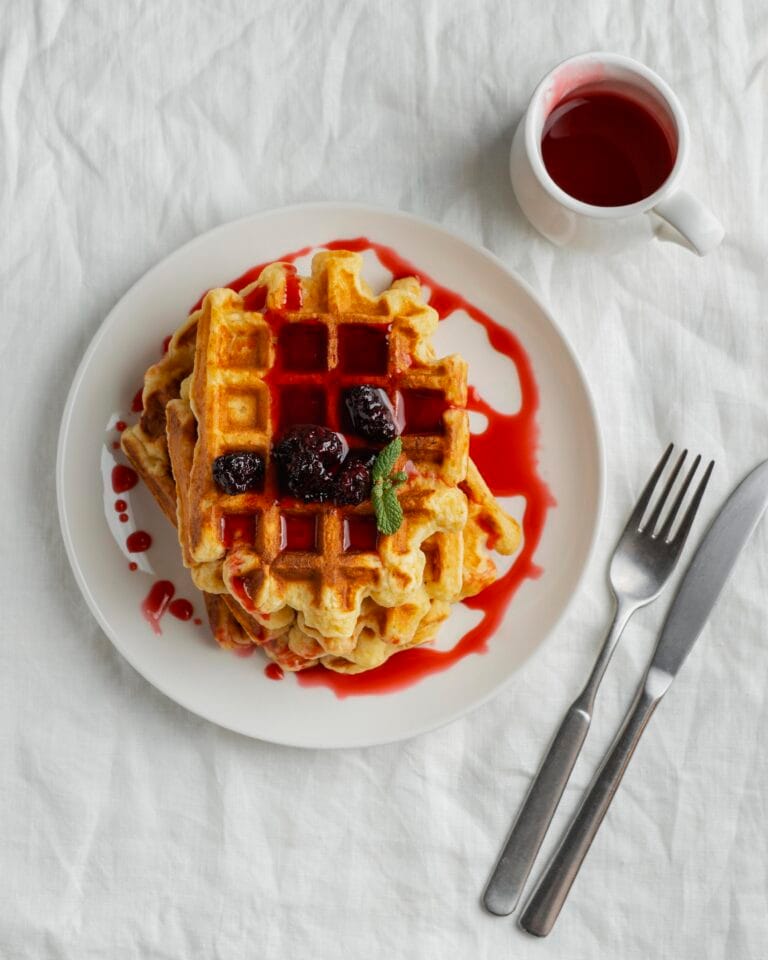 Waffles with Cherry Syrup – A Sweet Start to Your Morning