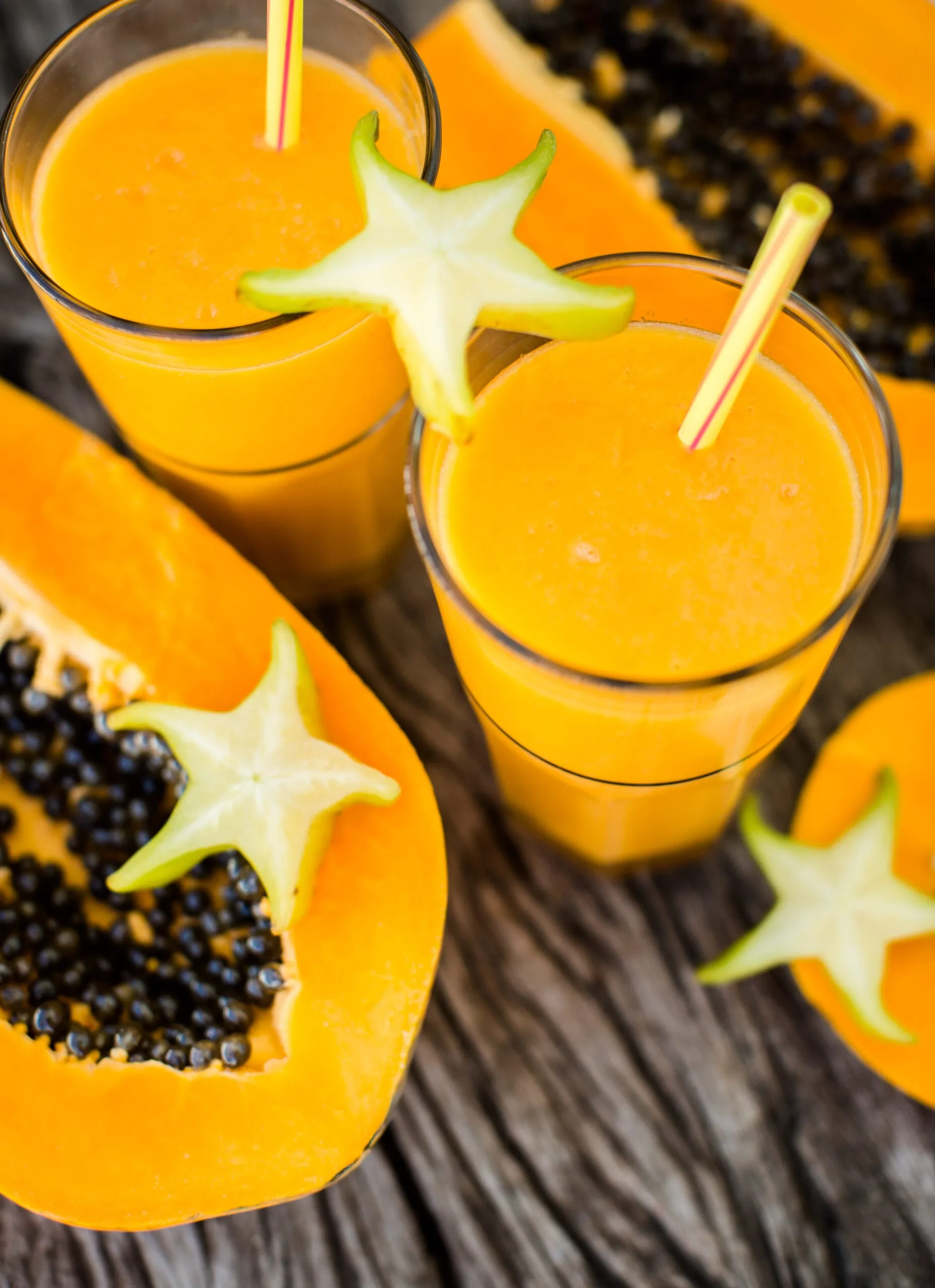 Healthy Papaya Juice Recipe with Starfruit Garnish
