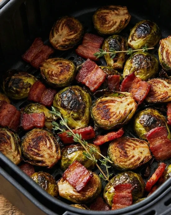 Air Fryer Roasted Brussels Sprouts with Bacon