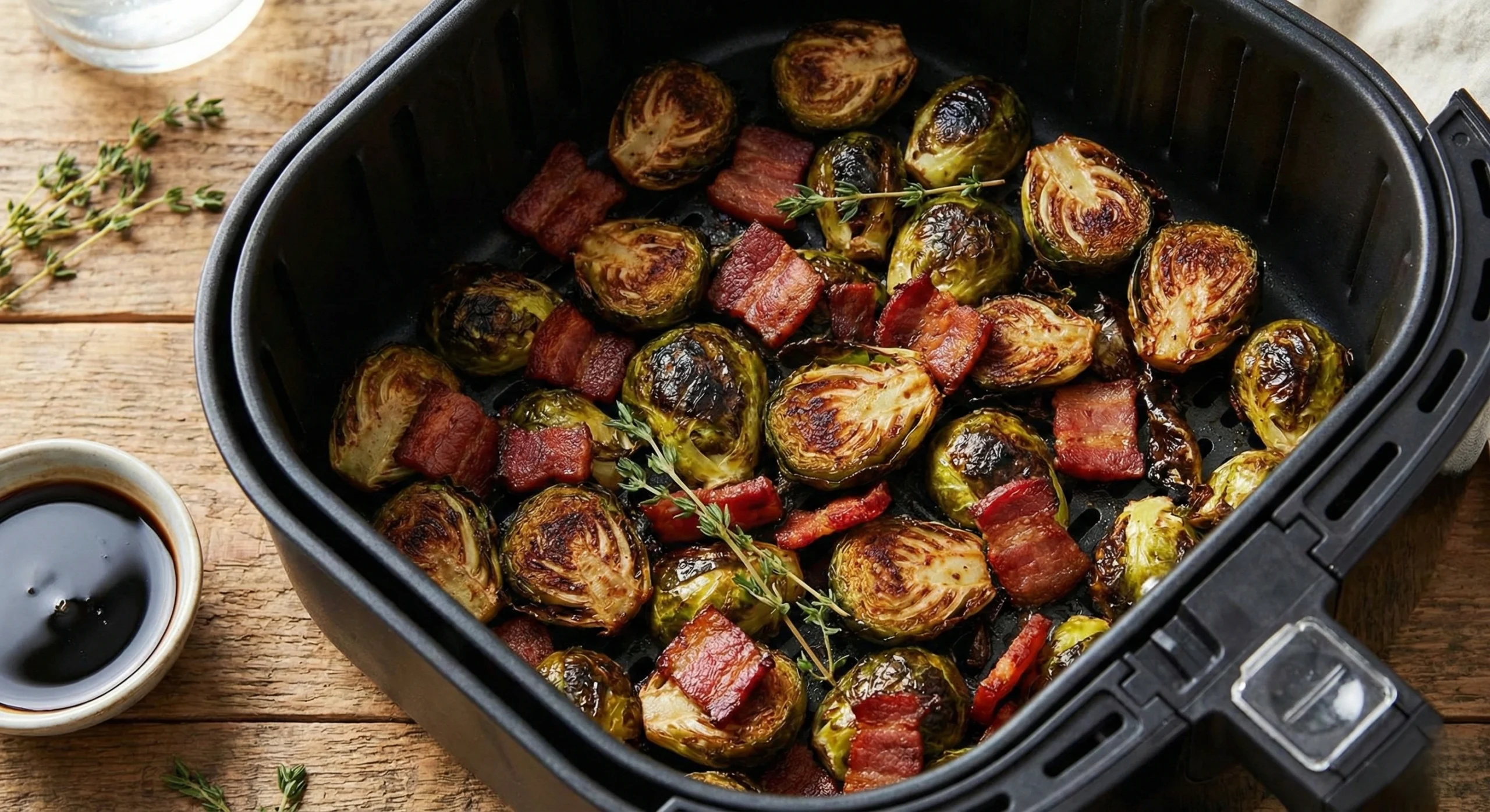 Air Fryer Roasted Brussels Sprouts with Bacon